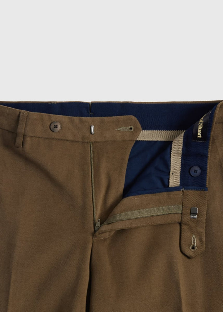 Suede Trimmed Brushed Cotton Trouser - Olive - Trouser