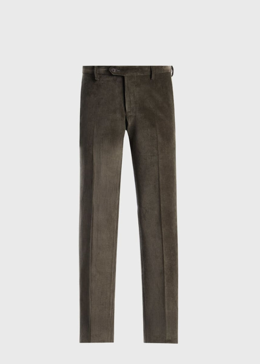 Suede Trimmed Corduroy Trouser - Olive - Trouser