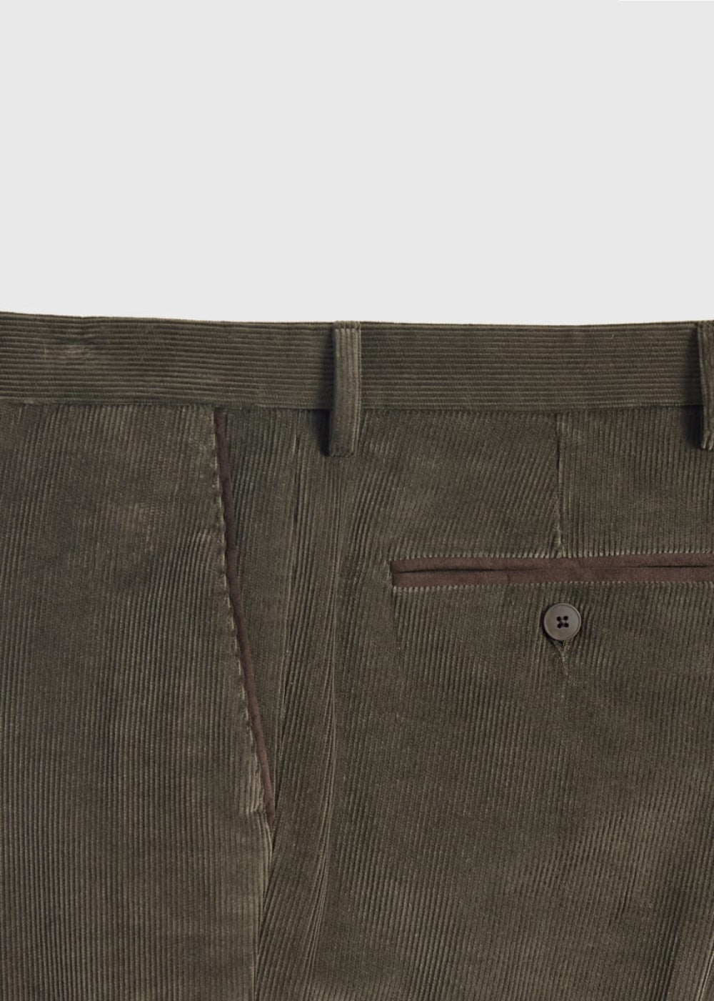 Suede Trimmed Corduroy Trouser - Olive - Trouser