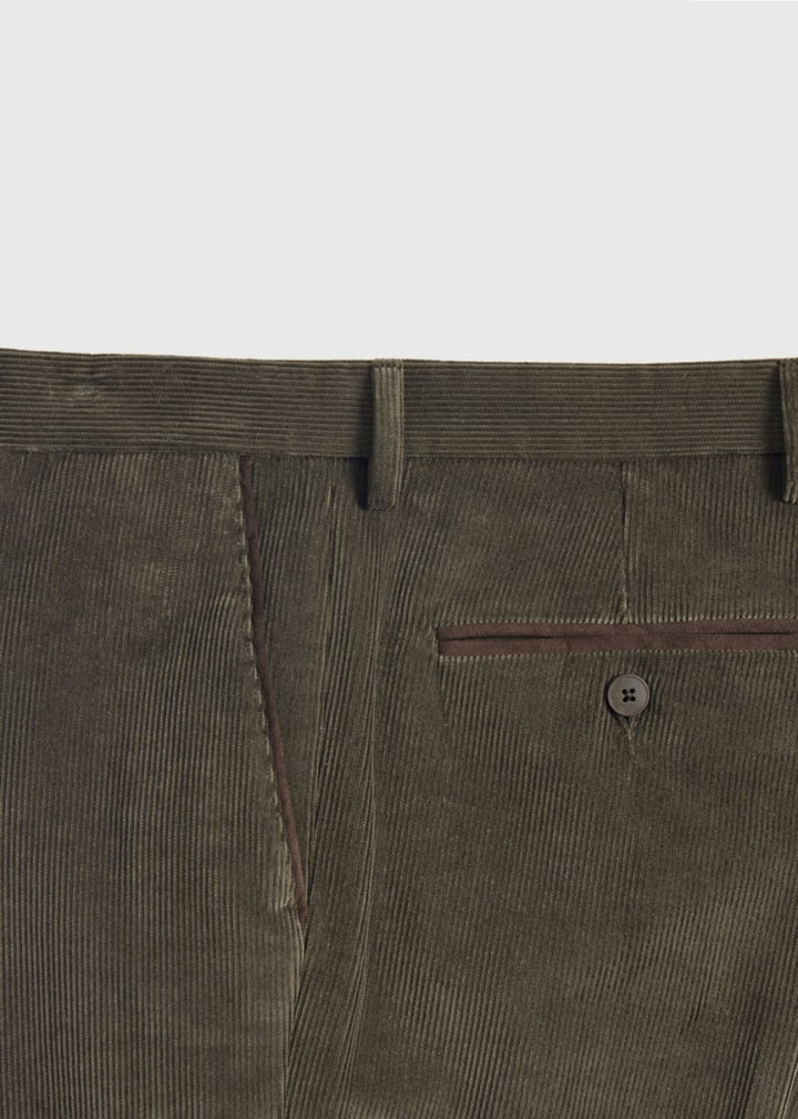 Suede Trimmed Corduroy Trouser - Olive - Trouser