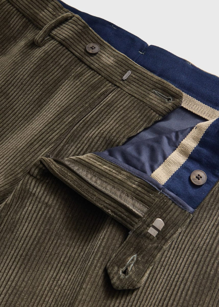 Suede Trimmed Corduroy Trouser - Olive - Trouser