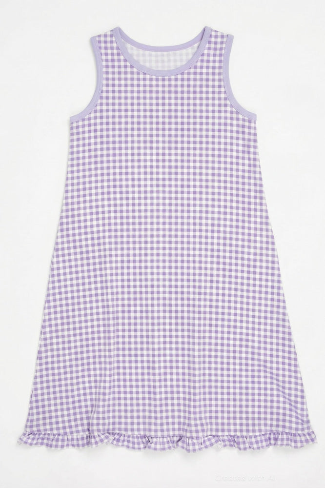 Summer Boho Dress - Gingham Purple - Dresses