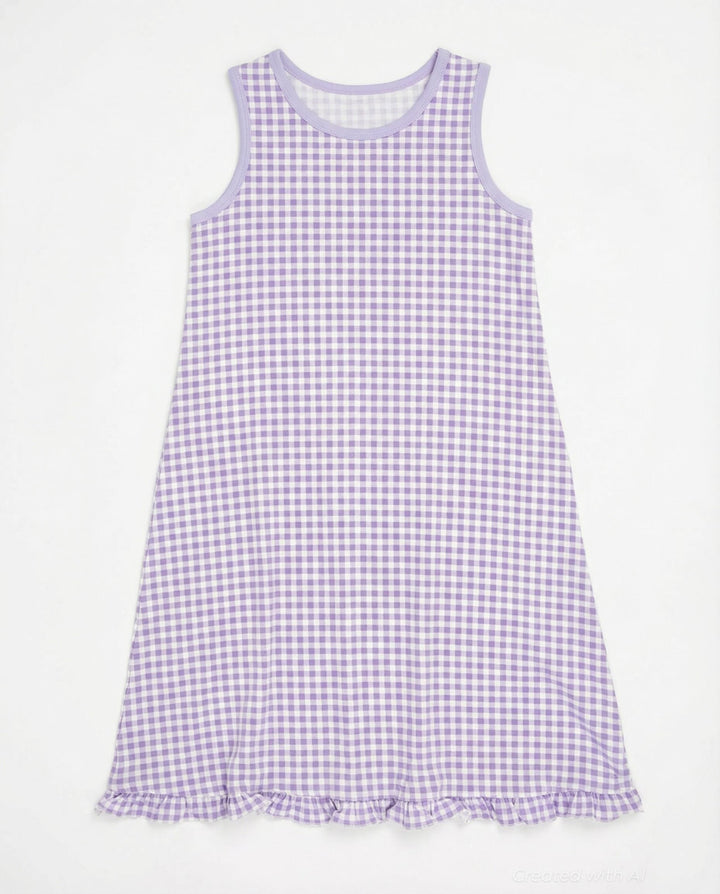 Summer Boho Dress - Gingham Purple - Dresses