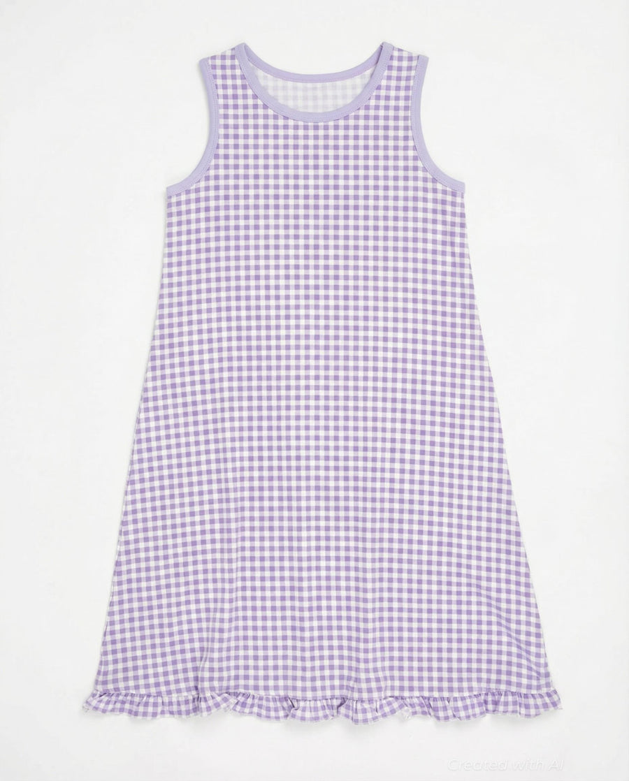 Summer Boho Dress - Gingham Purple - Dresses