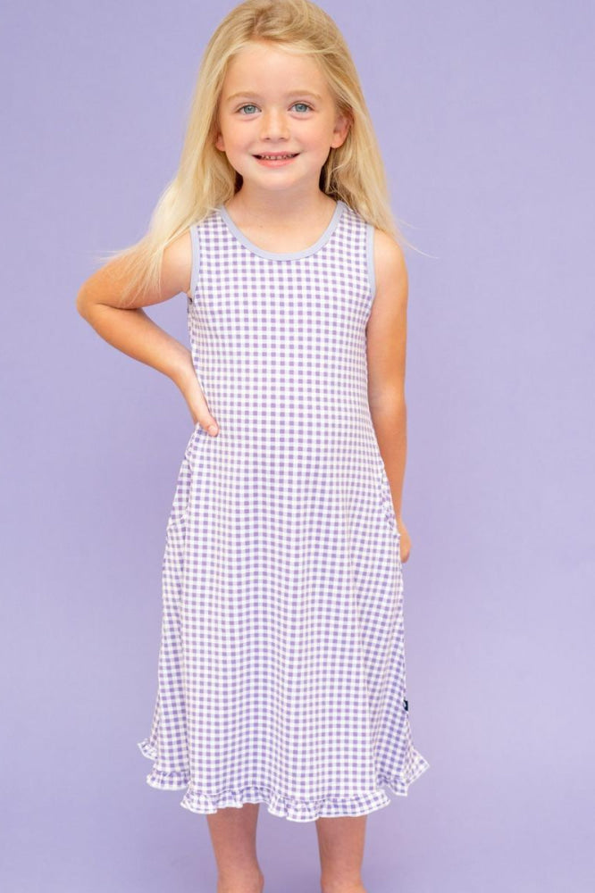 Summer Boho Dress - Gingham Purple - Dresses