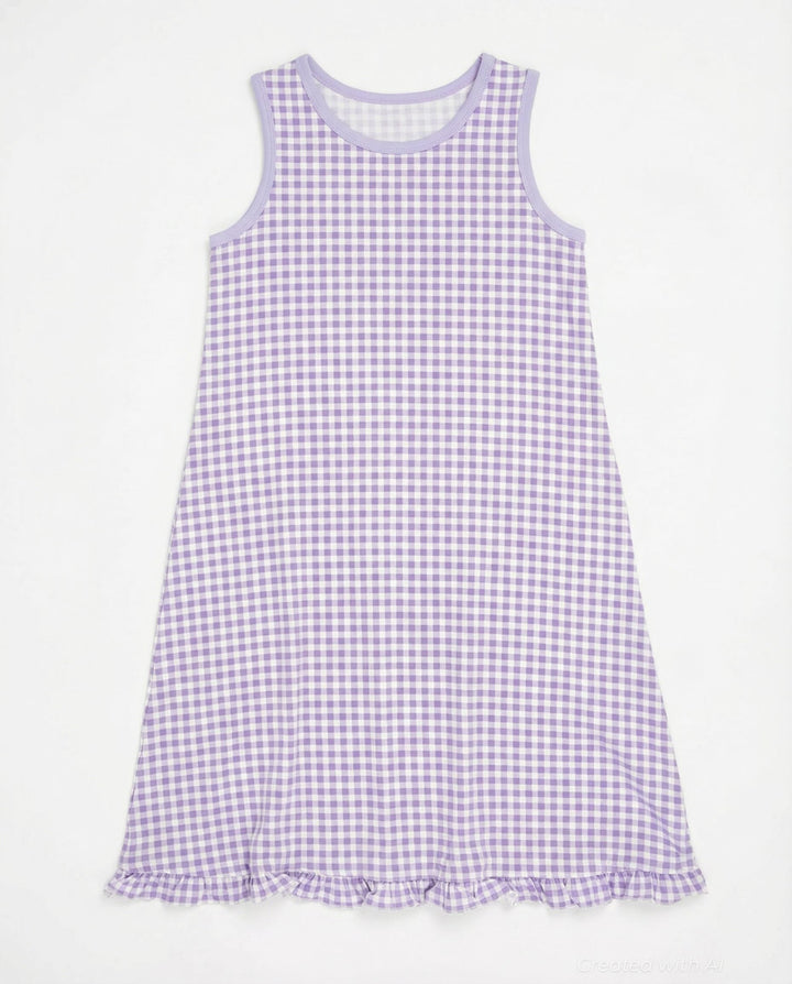 Summer Boho Dress - Gingham Purple - Dresses