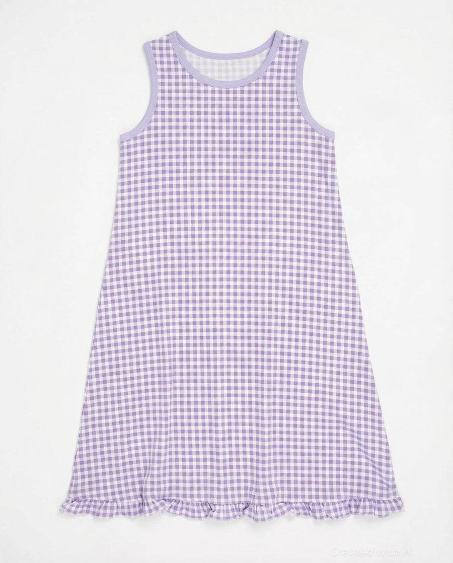 Summer Boho Dress - Gingham Purple - Dresses