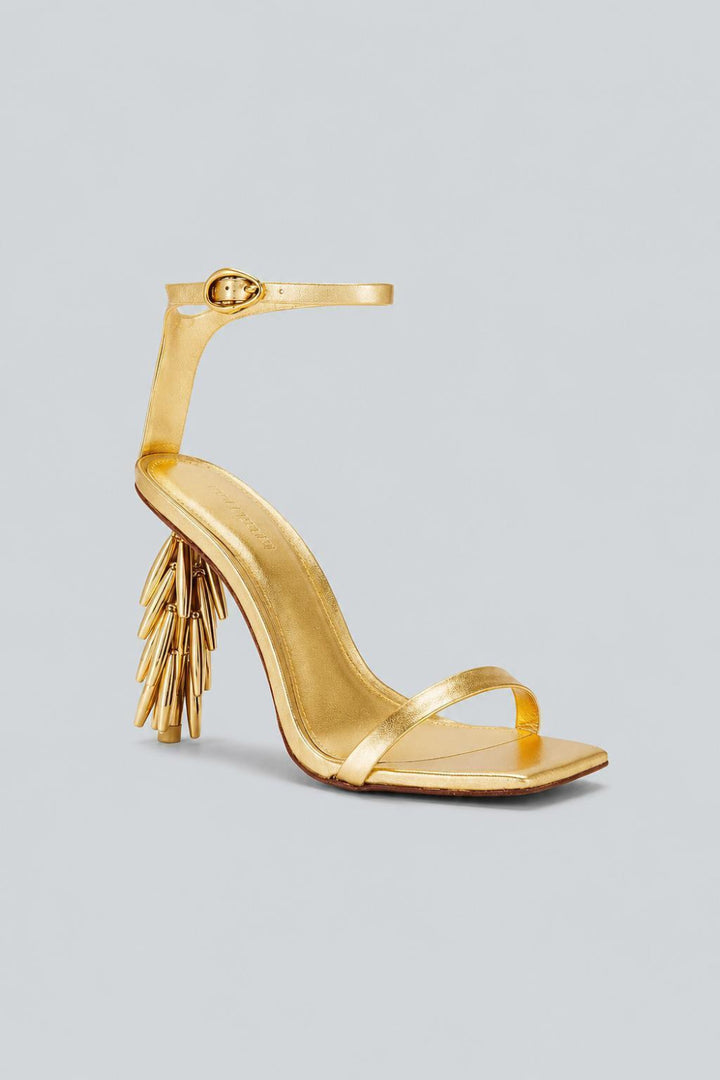Sunella Bead Embellished Leather High Heel Sandals - Gold - EU 35.5 / US 5.5 - Flip Flops