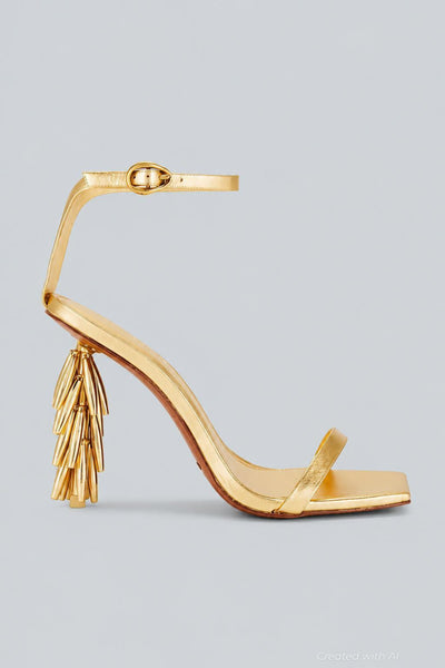 Sunella Bead Embellished Leather High Heel Sandals - Gold - EU 35.5 / US 5.5 - Flip Flops