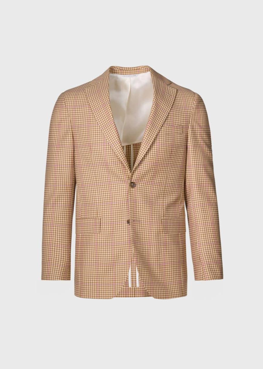 Super 140s Wool Plaid Jacket - Camel - Blazer