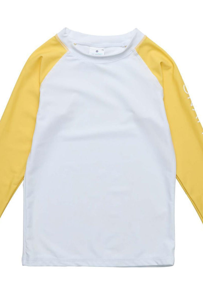 Sustainable LS Rash Top - White & Yellow - Rash Guard