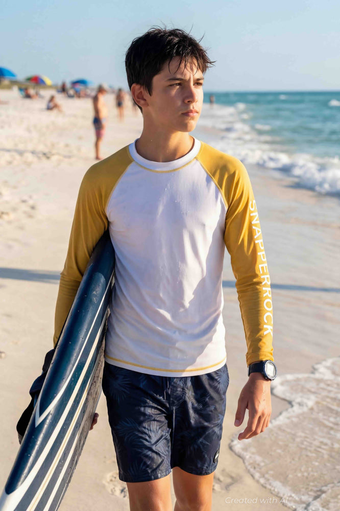 Sustainable LS Rash Top - White & Yellow - Rash Guard