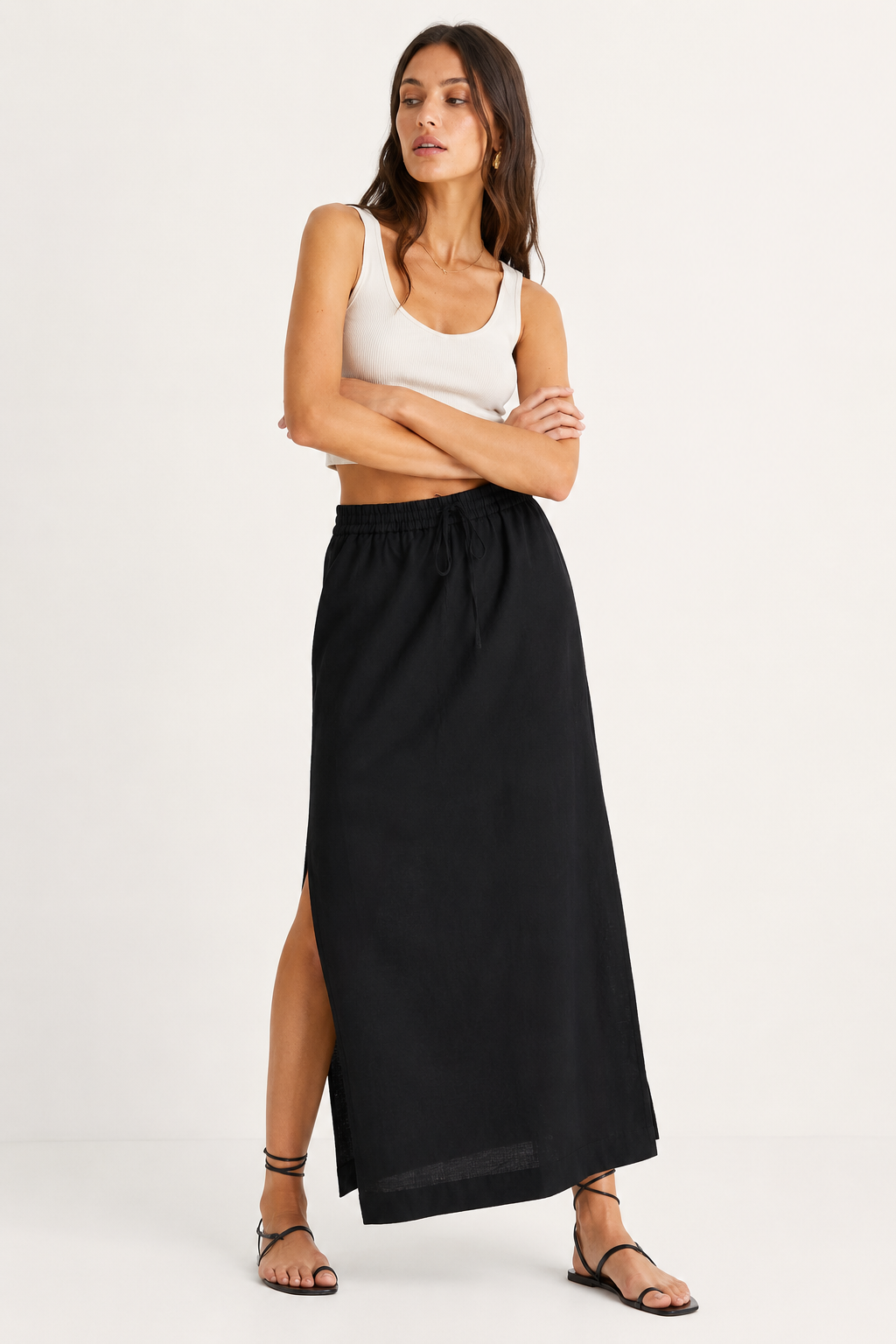 Maxi Skirt With Slits - Black