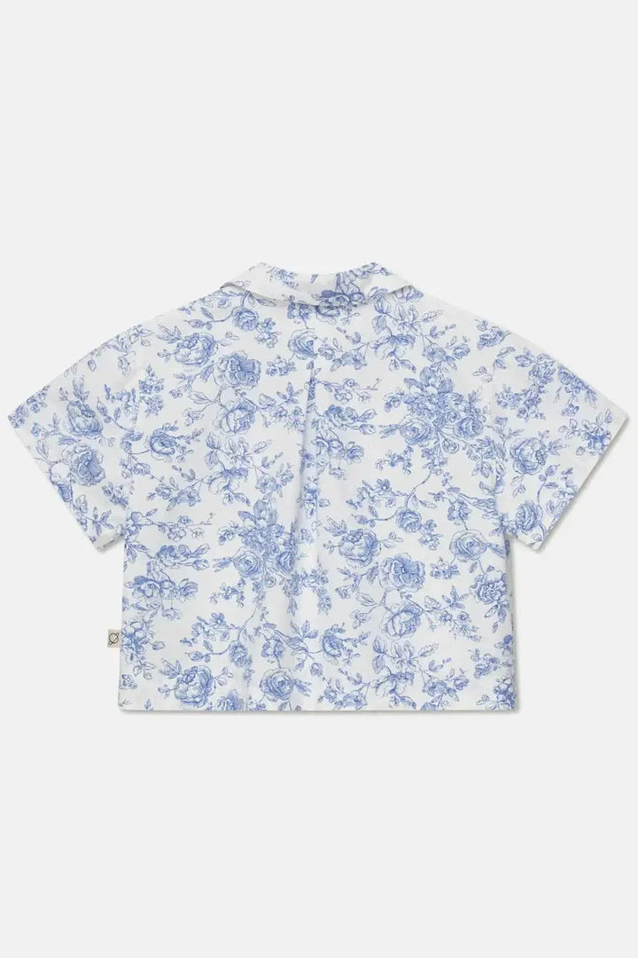Floral Crop Shirt - Ivory/Blue