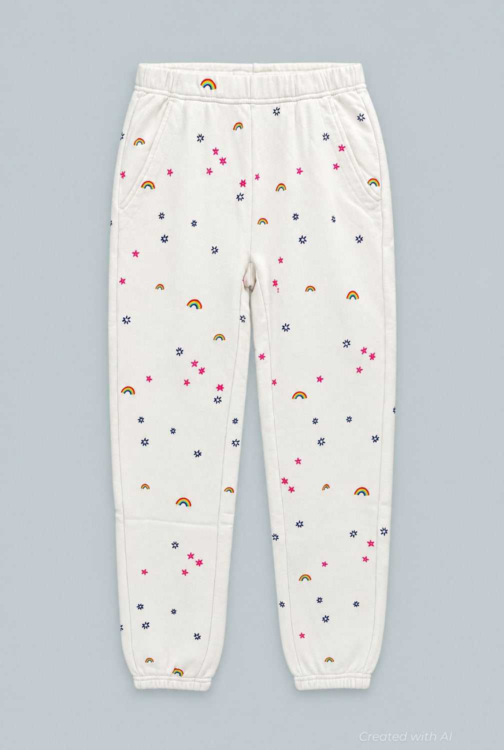 Sweatpants With Rainbow Embroidery - Ivory - Sweatpant