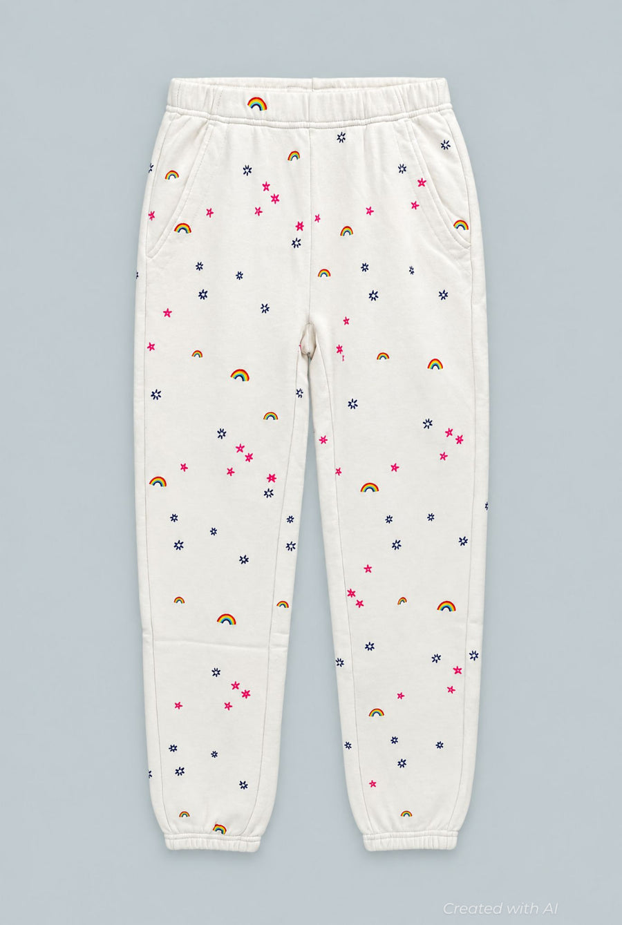 Sweatpants With Rainbow Embroidery - Ivory - Sweatpant