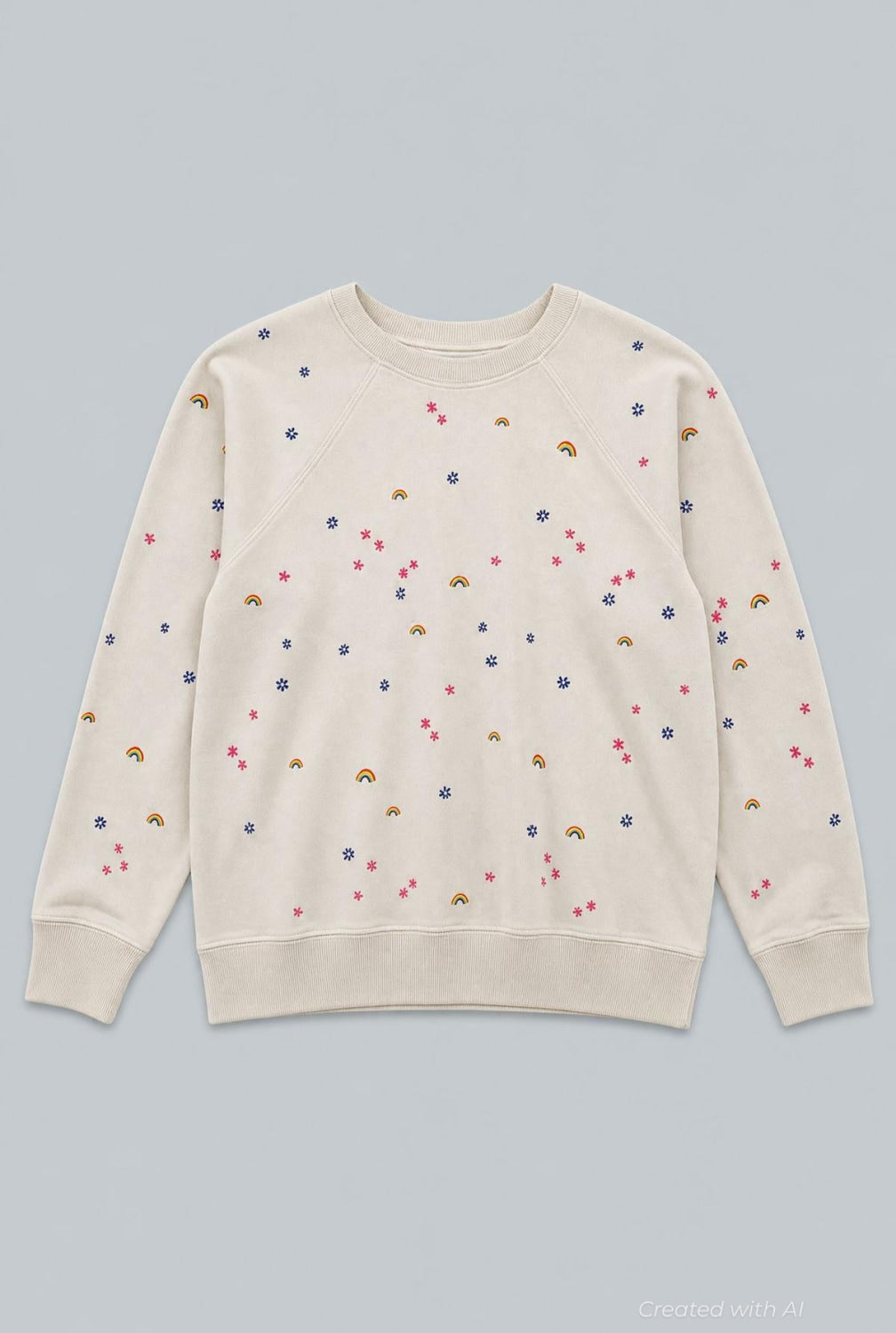 Sweatshirt With Rainbow Embroidery - Ivory - Sweatshirt