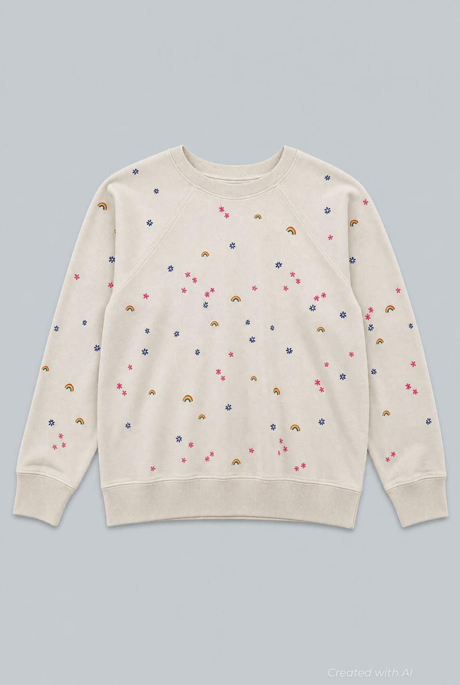 Sweatshirt With Rainbow Embroidery - Ivory - Sweatshirt
