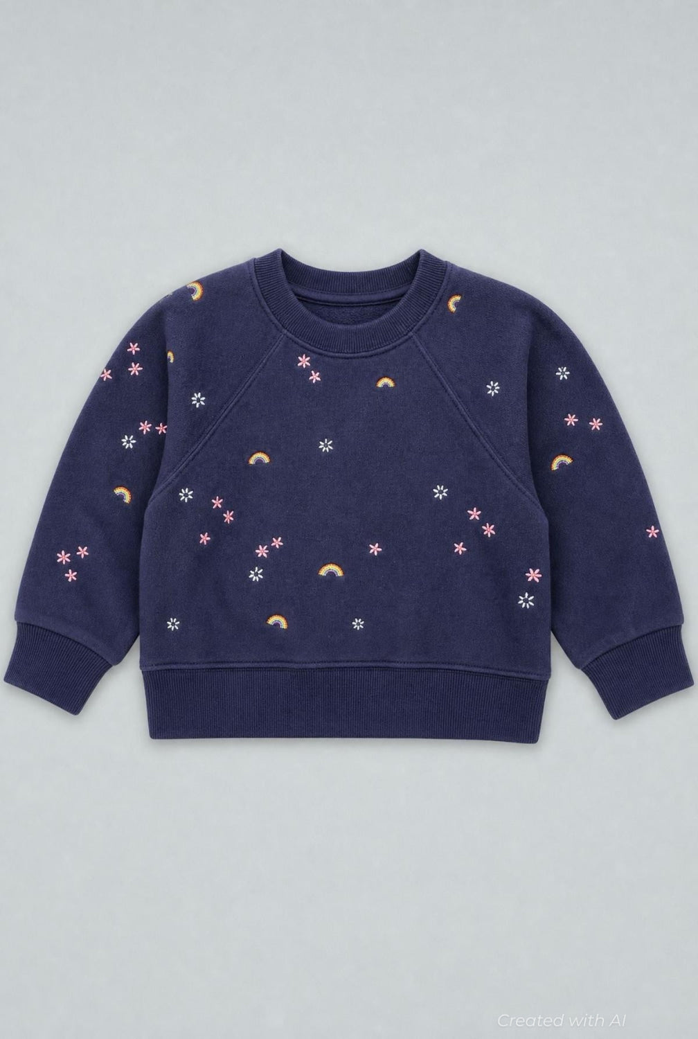 Sweatshirt With Rainbow Embroidery - Navy - Crewneck Sweatshirt