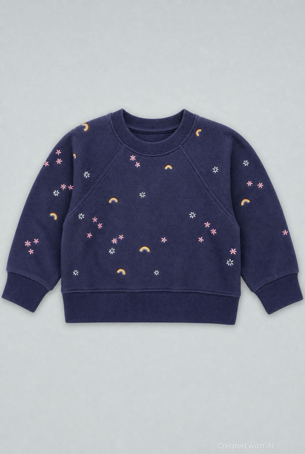 Sweatshirt With Rainbow Embroidery - Navy - Crewneck Sweatshirt