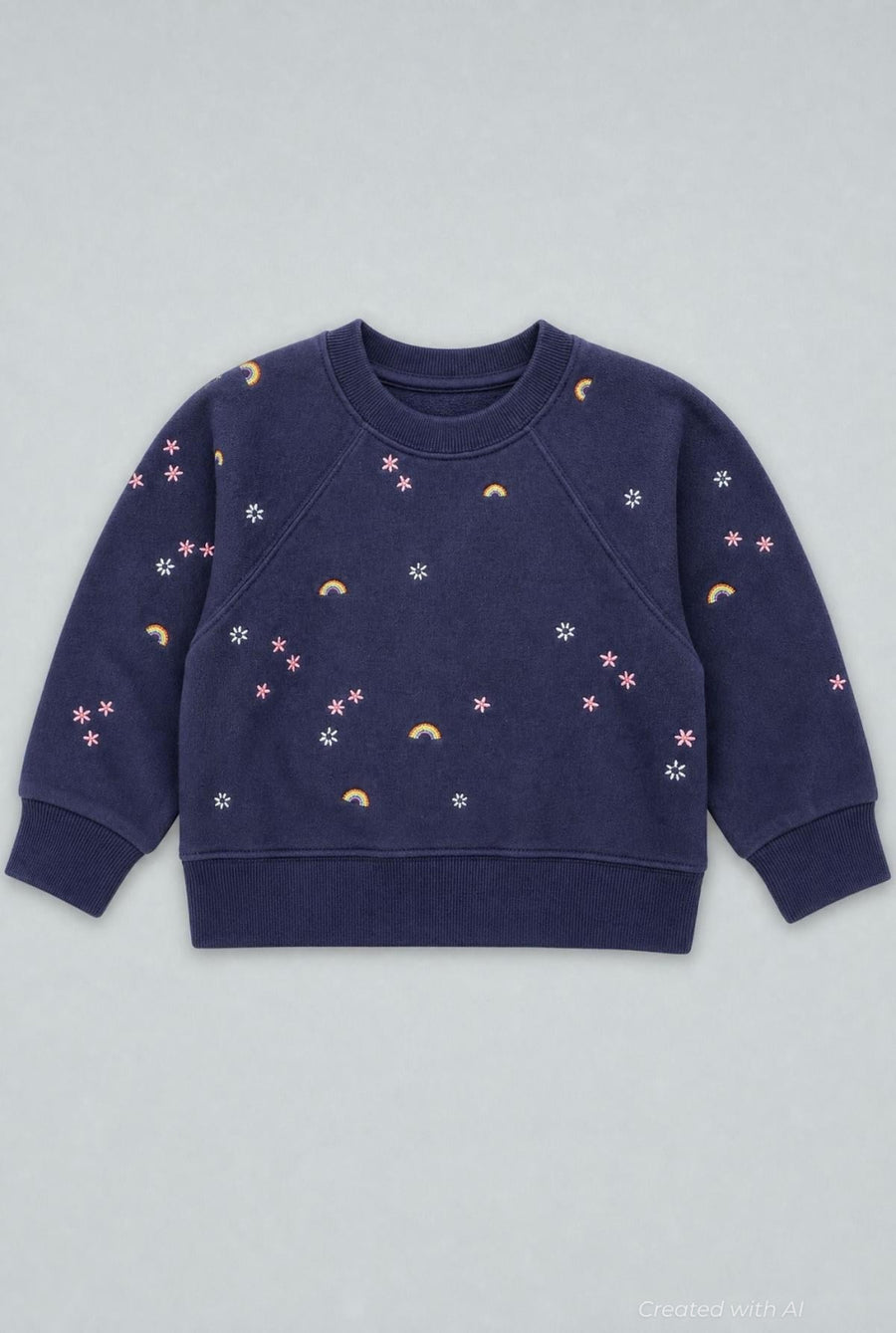 Sweatshirt With Rainbow Embroidery - Navy - Crewneck Sweatshirt