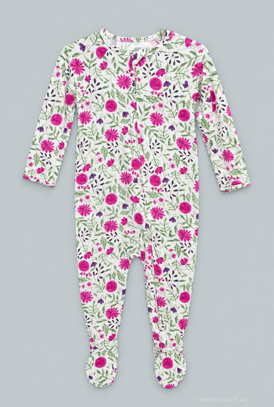 Sweet Purple Flowers Zipper Footie - Lainey - Onesie
