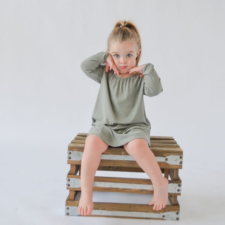 Sweetheart Dress - Olive Green Rib - Dresses