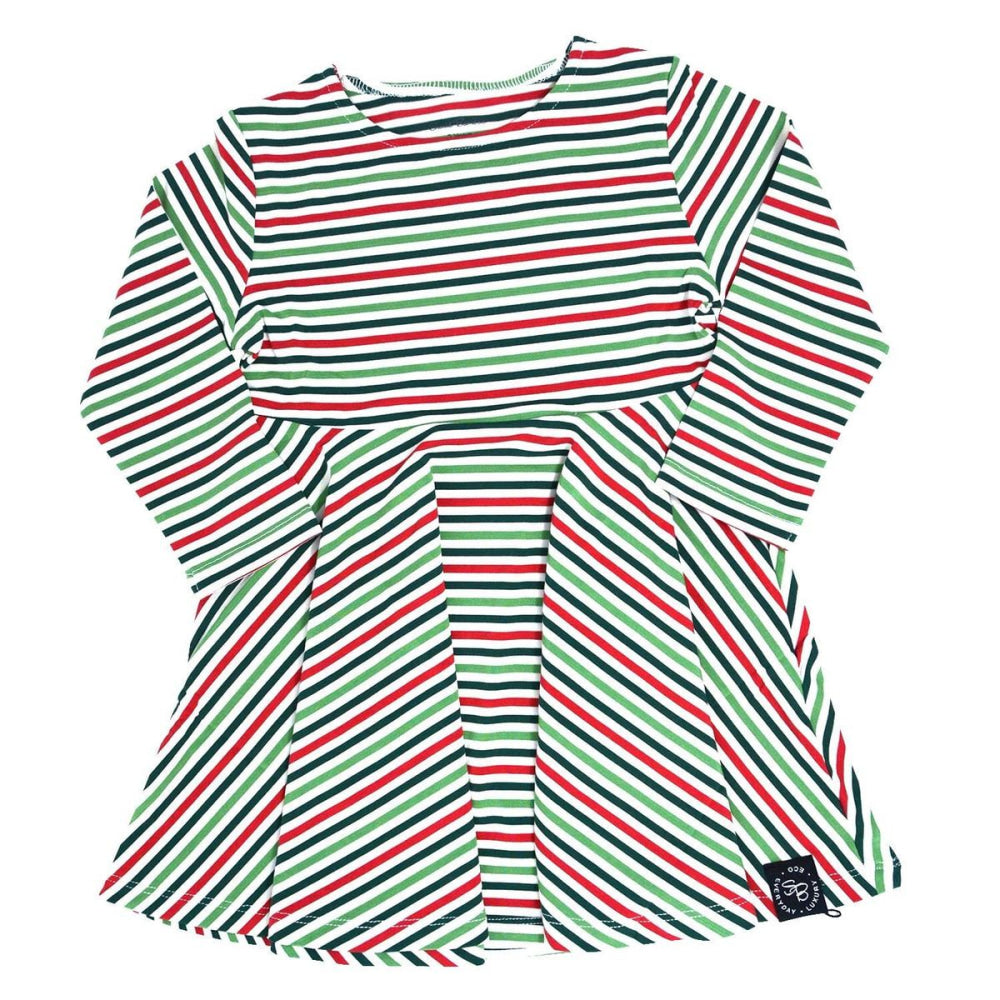 Swirly Girl Dress - Christmas Stripes - Dresses