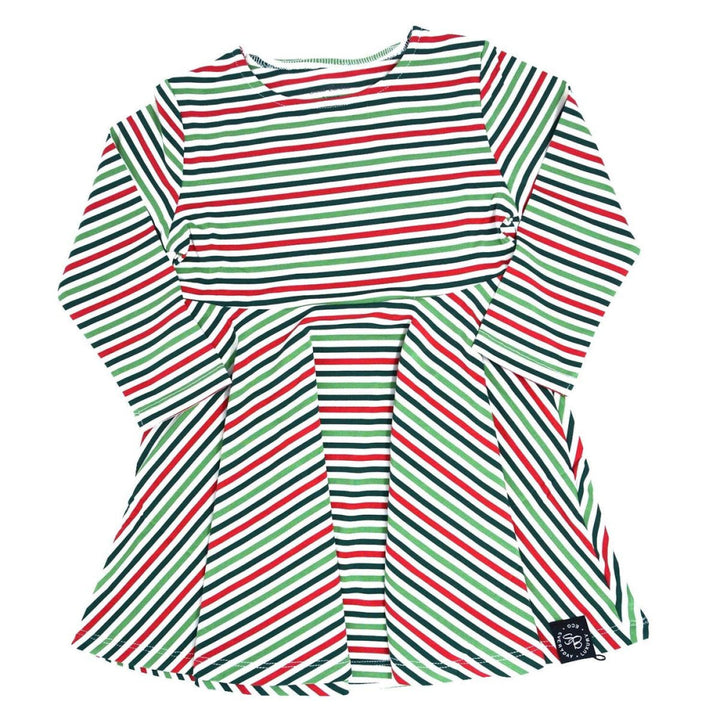 Swirly Girl Dress - Christmas Stripes - Dresses