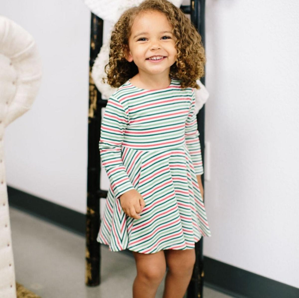 Swirly Girl Dress - Christmas Stripes - Dresses