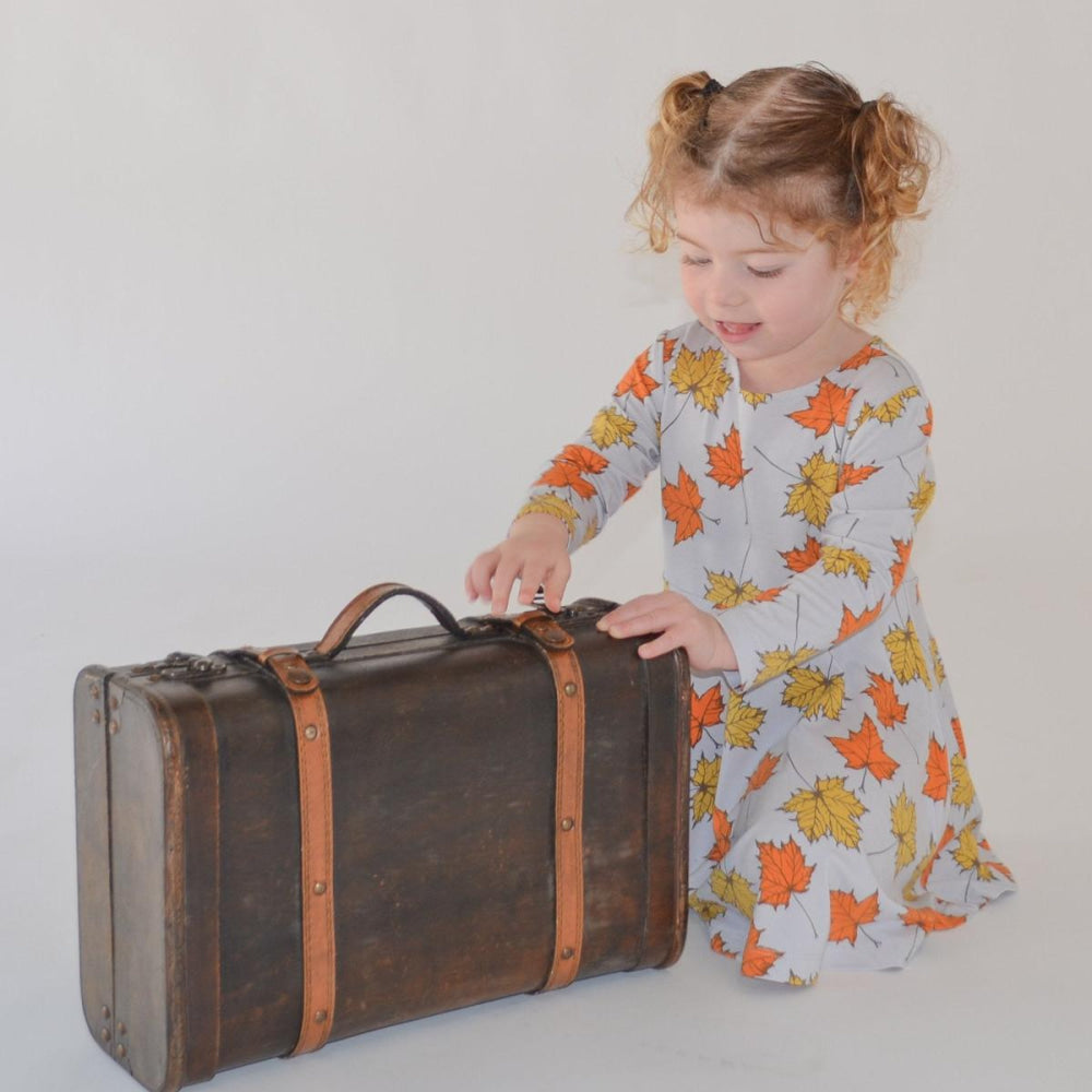 Swirly Girl Dress - Grey Leaves - Dresses