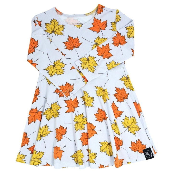 Swirly Girl Dress - Grey Leaves - Dresses