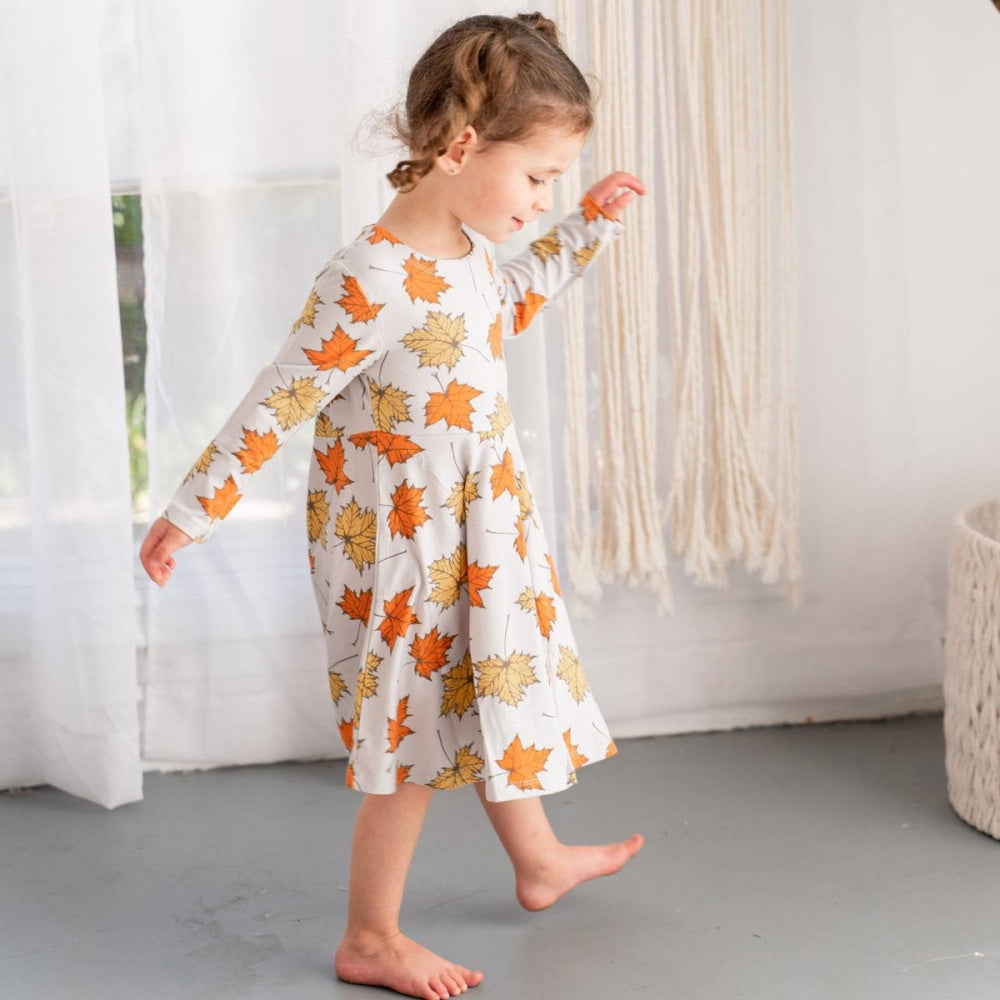 Swirly Girl Dress - Grey Leaves - Dresses