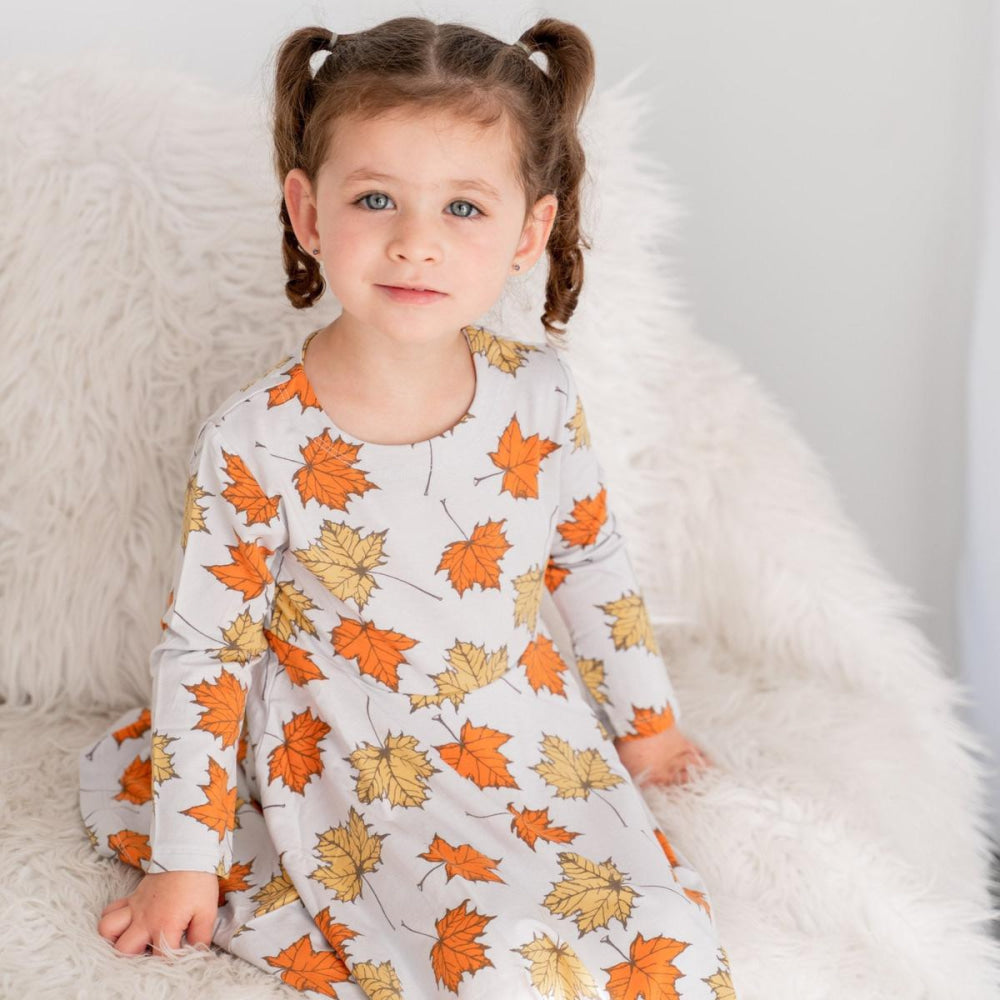 Swirly Girl Dress - Grey Leaves - Dresses