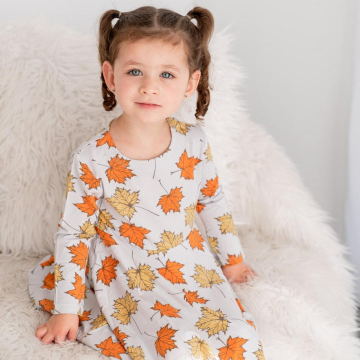 Swirly Girl Dress - Grey Leaves - Dresses