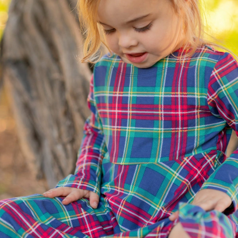 Swirly Girl Dress - Navy Tartan - Dresses