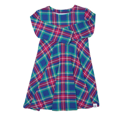 Swirly Girl Dress - Navy Tartan - Dresses