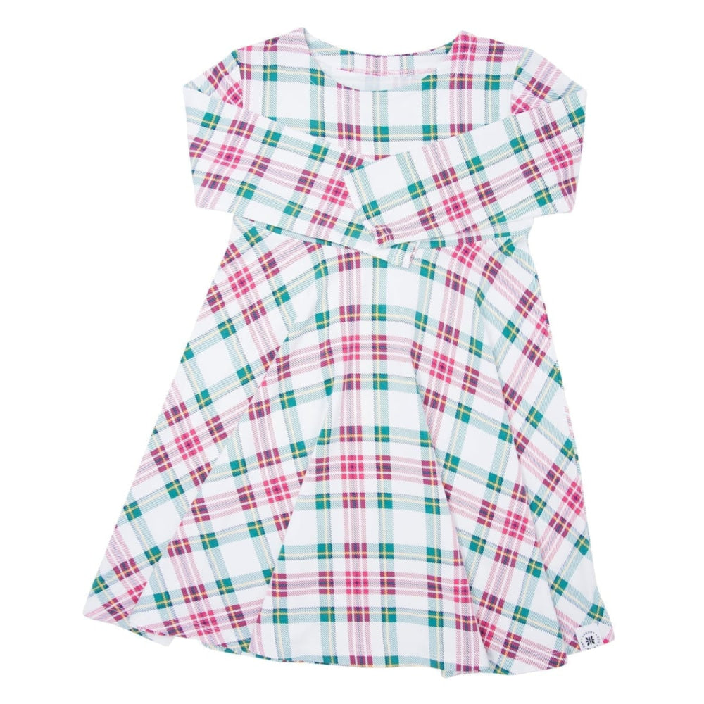 Swirly Girl Dress - White Tartan - Dresses