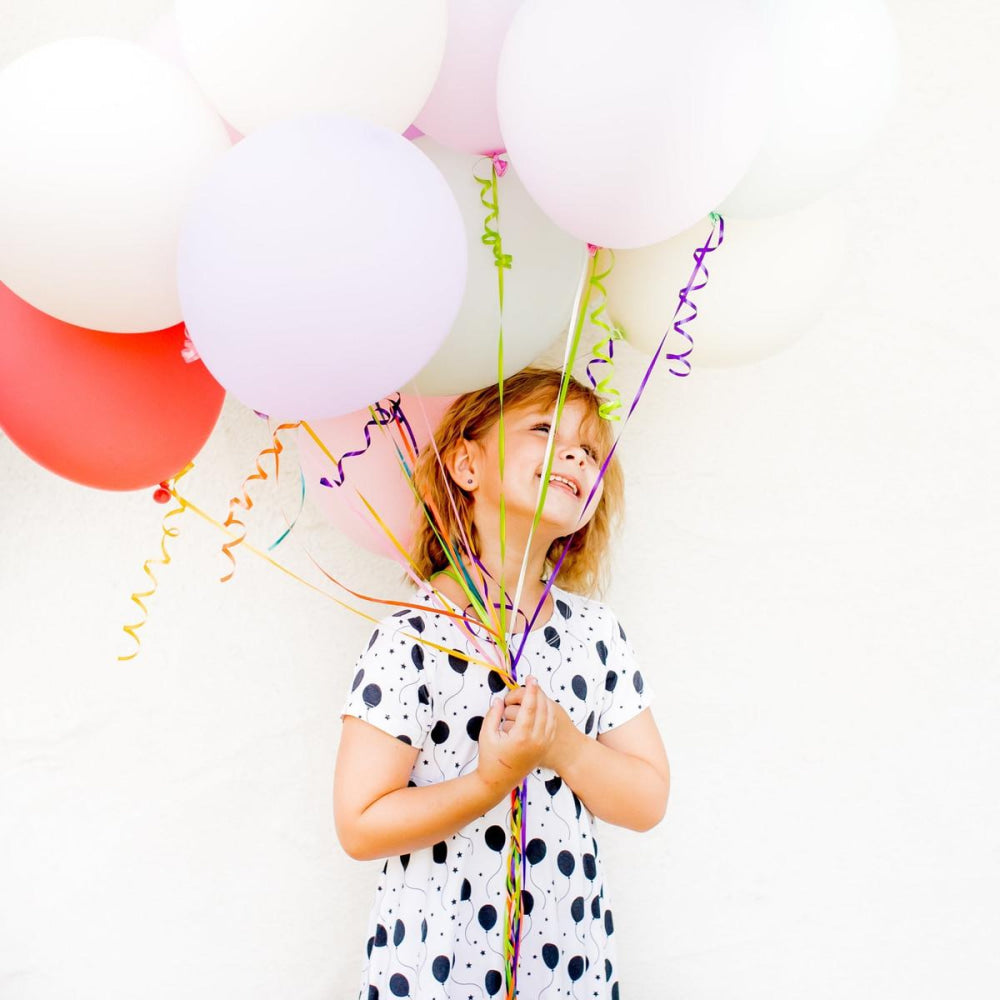 Swirly Girl Short Sleeve Dress - Black Balloons - Dresses