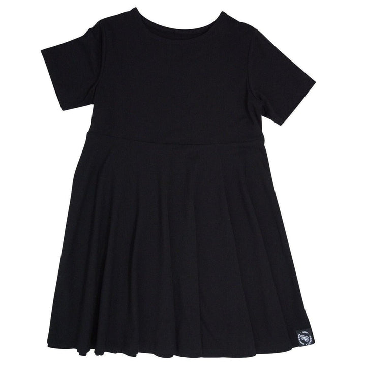 Swirly Girl Short Sleeve Dress - Blazing Black - Dresses