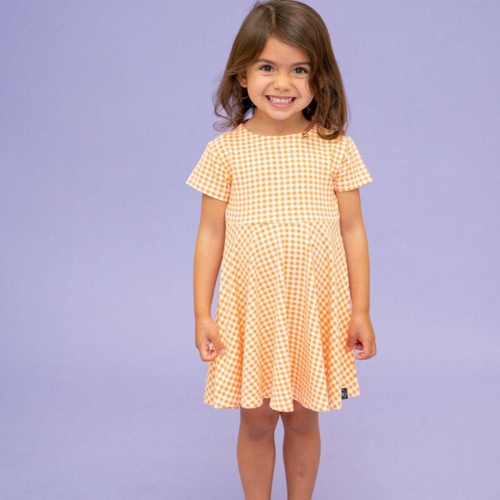Swirly Girl Short Sleeve Dress - Gingham Orange - Dresses