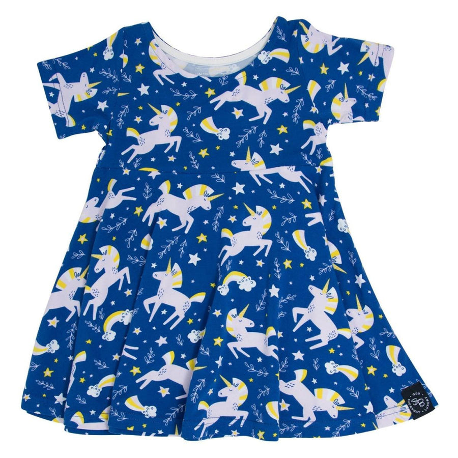 Swirly Girl Short Sleeve Dress - Grecian Unicorn Blue - Dresses