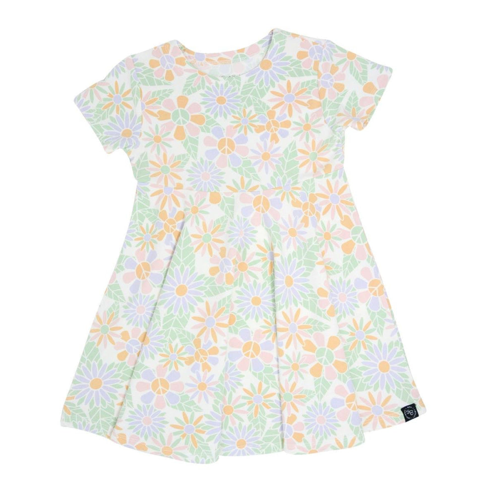 Swirly Girl Short Sleeve Dress - Groovy Flowers - Dresses