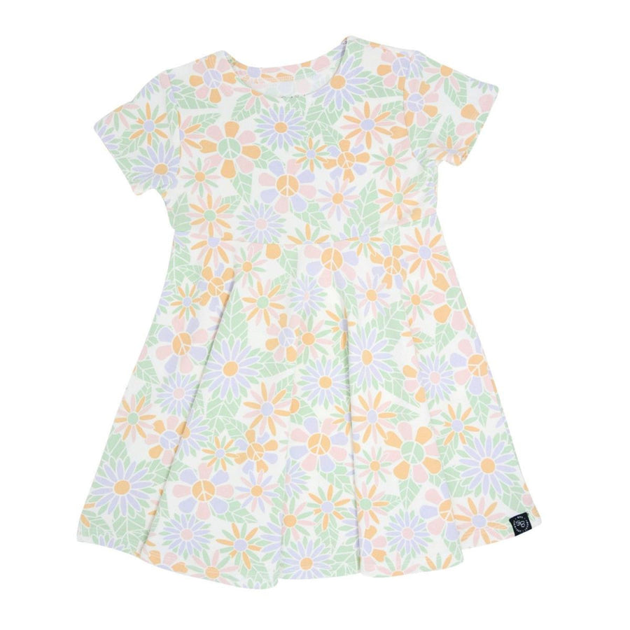 Swirly Girl Short Sleeve Dress - Groovy Flowers - Dresses