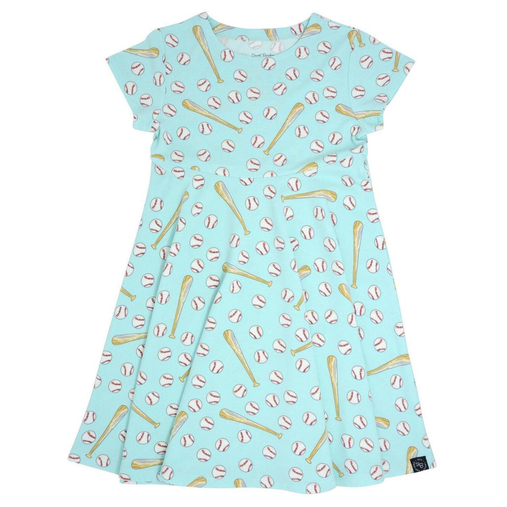 Swirly Girl Short Sleeve Dress - Little Slugger Aqua - Dresses