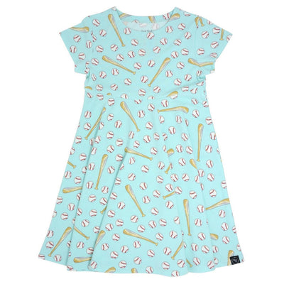 Swirly Girl Short Sleeve Dress - Little Slugger Aqua - Dresses
