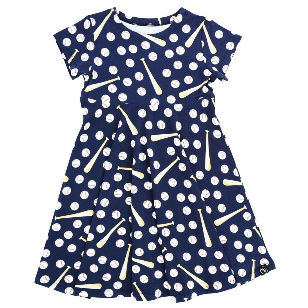 Swirly Girl Short Sleeve Dress - Little Slugger Navy - Dresses
