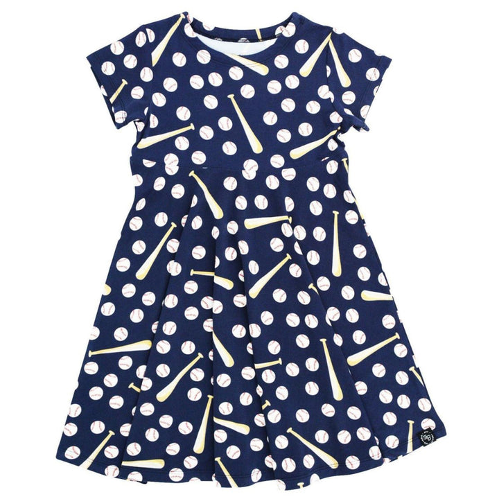 Swirly Girl Short Sleeve Dress - Little Slugger Navy - Dresses