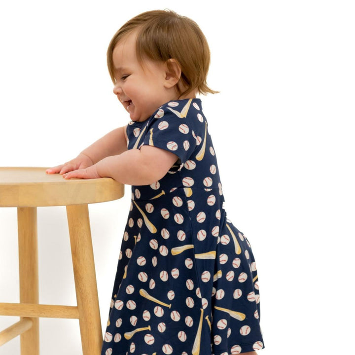Swirly Girl Short Sleeve Dress - Little Slugger Navy - Dresses