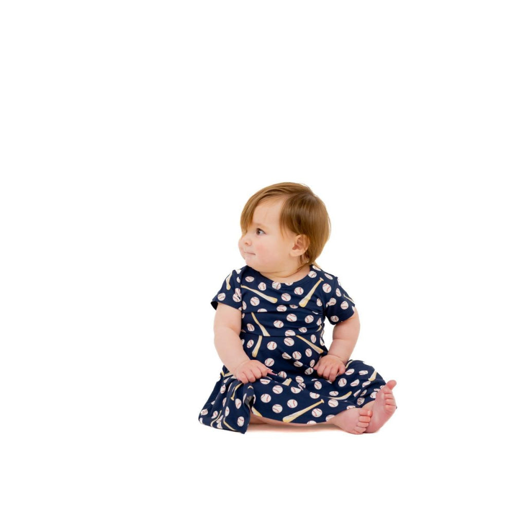 Swirly Girl Short Sleeve Dress - Little Slugger Navy - Dresses